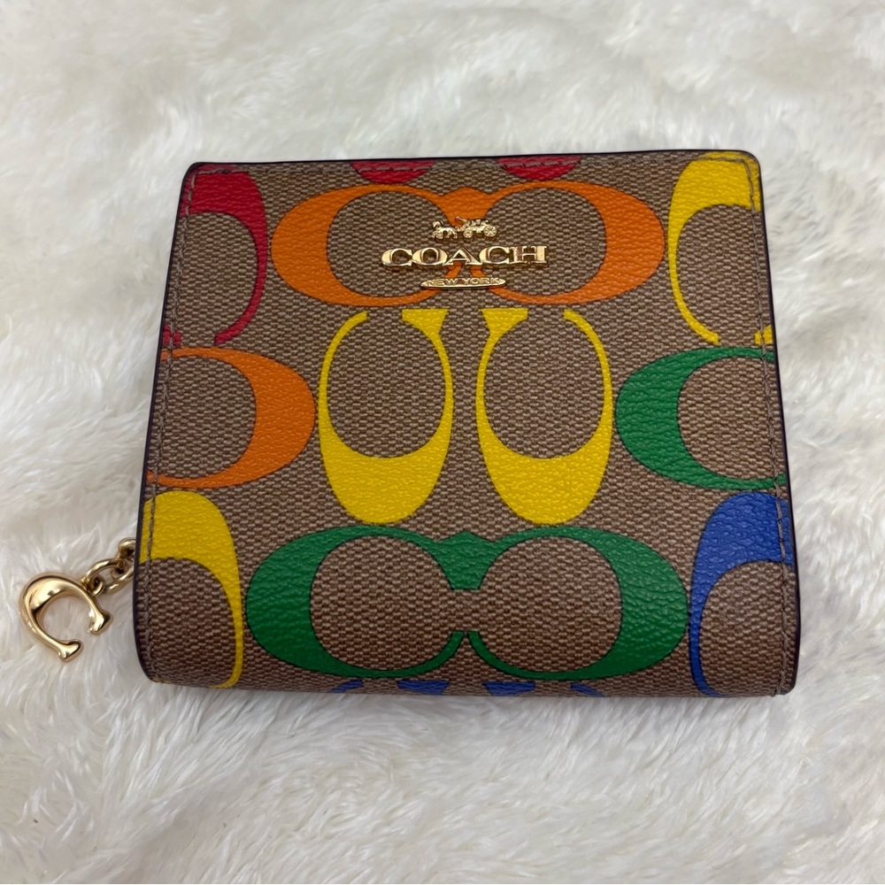 Coach Signature Canvas Snap Wallet Multicolor Rainbow Pride Limited Edition